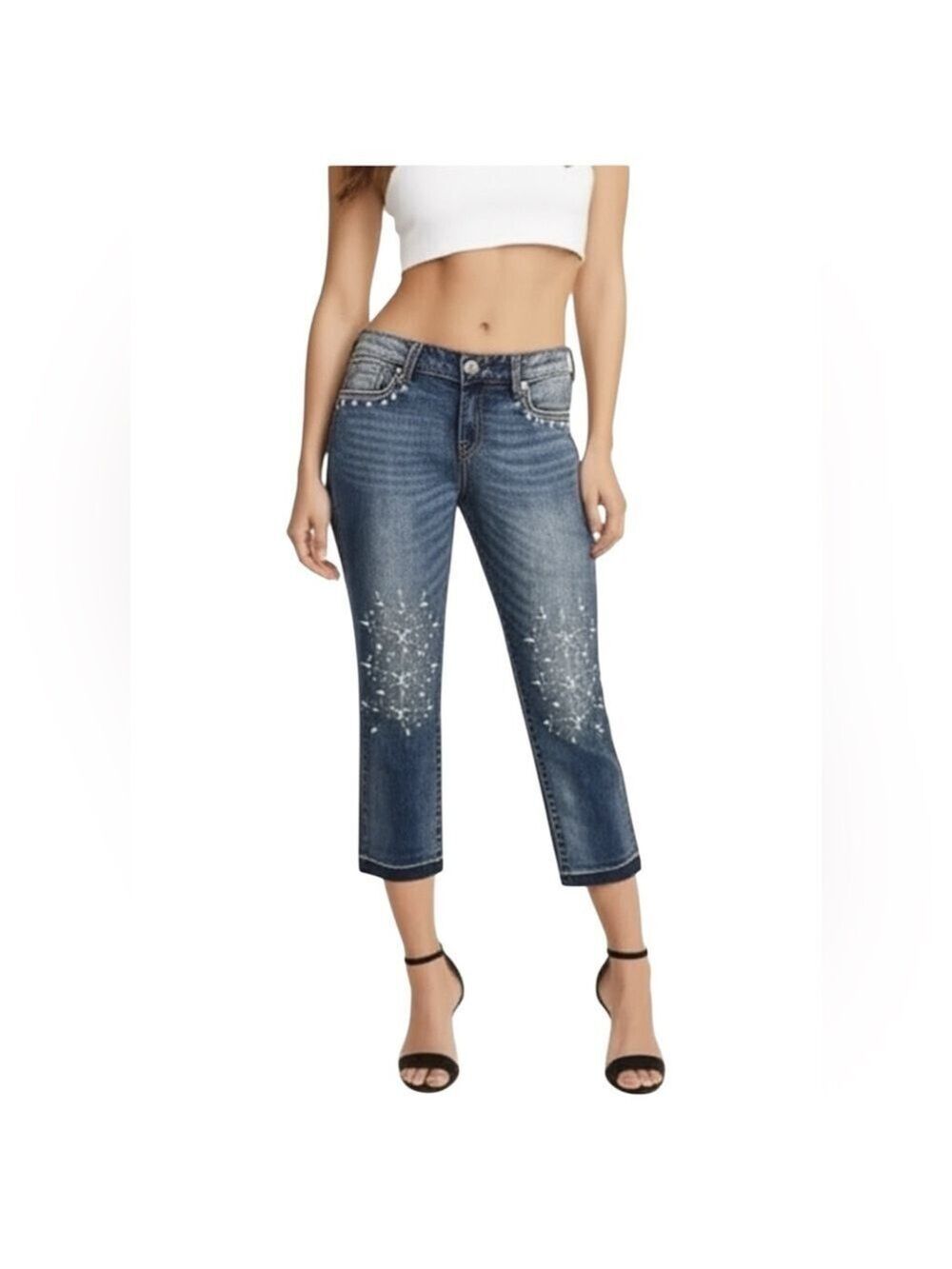 Kut from the Kloth Reese ankle straight cropped eyelet embroidered raw jeans 0